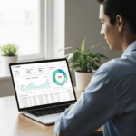 A person looking at a digital budgeting spreadsheet on a laptop, symbolizing financial control and planning.