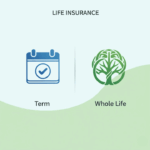 Two icons representing term and whole life insurance policies: a calendar and an infinity symbol.