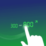 A hand helping to raise a credit score on a digital display, symbolizing the effort to improve financial health.