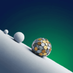 A graphic illustration of a snowball growing into a large ball of money, symbolizing the power of compounding.