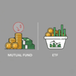 A visual comparison between an ETF and a mutual fund, highlighting the difference in fees and structure.