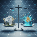 An illustration of a diversified financial portfolio, showing various asset classes like stocks, bonds, cryptocurrency symbols, and real estate icons spread out to reduce risk and enhance stability.