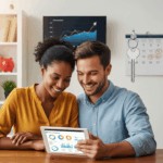A couple reviewing their finances together on a tablet, symbolizing shared financial planning and partnership.
